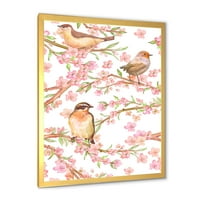 Прекрасни Птици На Клонове На Цъфтежа Бадемова Рамка Живопис Платно Изкуство Печат
