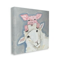 Ступел индустрии Щастлив овце и прасе сърцераздирателна Ферма животински портрет галерия увити платно печат стена изкуство, дизайн