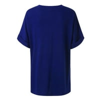 Жени лято V Вратна риза с къс ръкав Небрежна туника върхове блуза синя жена тениски черни 3xl 4xl xxl xl комплект l тънък прилягане