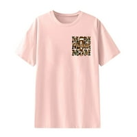 Модна жена причинно-следствена кръгла шия отпечатана блуза с къс ръкав тениска летни върхове розово m