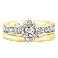 Карат кръг отрязано бяло естествено диамантен булчински годеж сватбен пръстен комплект в 10K твърд жълт златен пръстен размер-4.5
