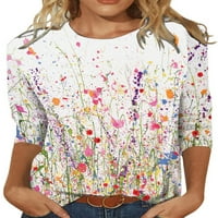 Ризи за ръкави за авамо за жени летни ежедневни върхове за печат кръг на шията свободен пуловер удобни меки блузи