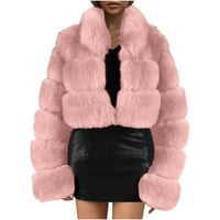Размити якета за жени топло зимно рошаво късо палто пухкав твърд цвят fau fur coats мода дълъг ръкав outwear