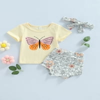 Inevnen бебе момиче дрехи облекло с къс ръкав пеперуда отпечатана тениска + цвете отпечатано късо