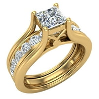 Принцеса изряза годежен пръстен регулируема сватбена лента 0. CTW 14K злато