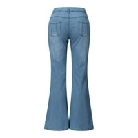 Mikilon Жени бродерия дестарирани дънки за дънки на талия на талията на талията дънни панталони за женски панталони Плюс Размерен