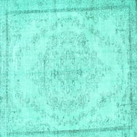 Ahgly Company Machine Pashable Indoor Square Persian Turquoise Blue Traditional Area Cugs, 6 'квадрат