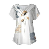 Летни женски ризи Женски моден ежедневен тениска с късо ръкав с препънат отпечатан отпечатан бутон бял xxl