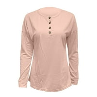 Дамски върхове блуза солидна дълга ръкав ежедневни жени ризи Хенли Лято розово S