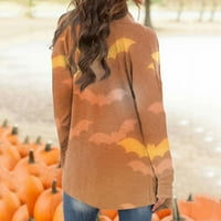 Yubatuo Женски моден ежедневен Хелоуин печат средна дължина дълги ръкави жилетка върхове палти за жени оранжево s