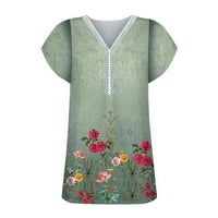 Tosmy Womens върви женски небрежен флорален печат цвят куха дантела v шия риза блузи за жени