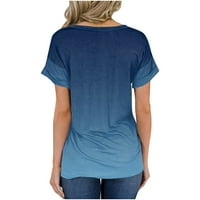 Дамски блузи модни дамски v-образен несериозен печат джобни тениски тениска отгоре сини s
