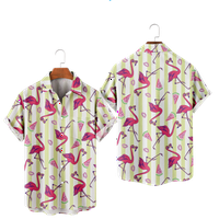 Зелени листа и фламингос Хавай плаж момчета ризи тънки плат бебе тениски летни деца детски дрехи за мъже ， A-110