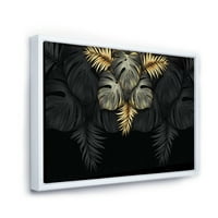 Дизайнарт 'златни и черни тропически листа Ив' модерна рамка платно за стена арт принт