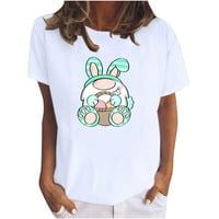 Честита великденска риза за жени зайчета великденски яйца Графичен тройник с къс ръкав сладък тениска екипаж на врата туника блуза