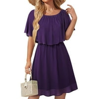 Cacommark pi плюс размер летни рокли просвета женски плътен цвят без ръкави с ръкав с ръкав с дължина на коляното рокли лилаво