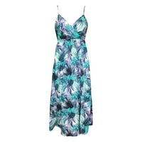 Rovga облича женски лято Нова не-позиционираща печатаща рокли с рокли с V-образно деколте за жени