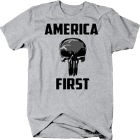 Америка Първа тениска на патриота на черепа за мъже за мъже xlarge