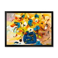 Дизайнарт 'жив букет цветя в синьо и жълто' традиционна рамка Арт Принт