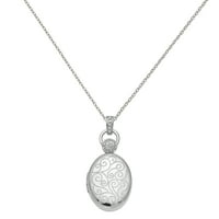 Първичен Сребърен стерлингов Сребърен родий-плоча овален диамантен акцент сатенен медальон с кабелна верига