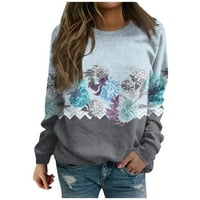 Ризи с дълъг ръкав за жени сладки флорални печат графични тийнейджъри блузи ежедневни плюс размер основни върхове пуловер