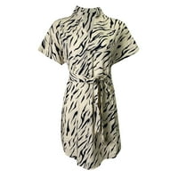 Летни рокли за продажба на пробивания за жени с къс ръкав плътен цвят леопардов модел рокля ревера яка макси свободно прилепване