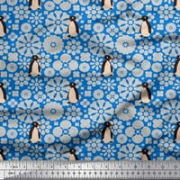 Soimoi Crepe Silk Fabric Floral & Penguin Ocean Decor Fabric Printed Yard Wide