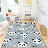 Дом мохак призматичен игрив панди сив съвременен тематичен Детски прецизно отпечатан килим, 5 'х7', сив