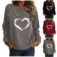 Облечени върхове солиден цвят сърце отпечатано пуловер ризи с дълъг ръкав Подаръци за дамски есенни модни суичъри за тийнейджърки