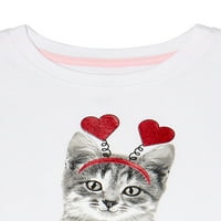 Момиче Свети Валентин котка Графичен тениска, размери 4 - 18