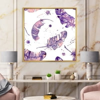 Дизайнарт 'Етнически Пурпурни Пера Композиция' Бохемски И Еклектичен Рамкиран Плат За Стена Арт Принт